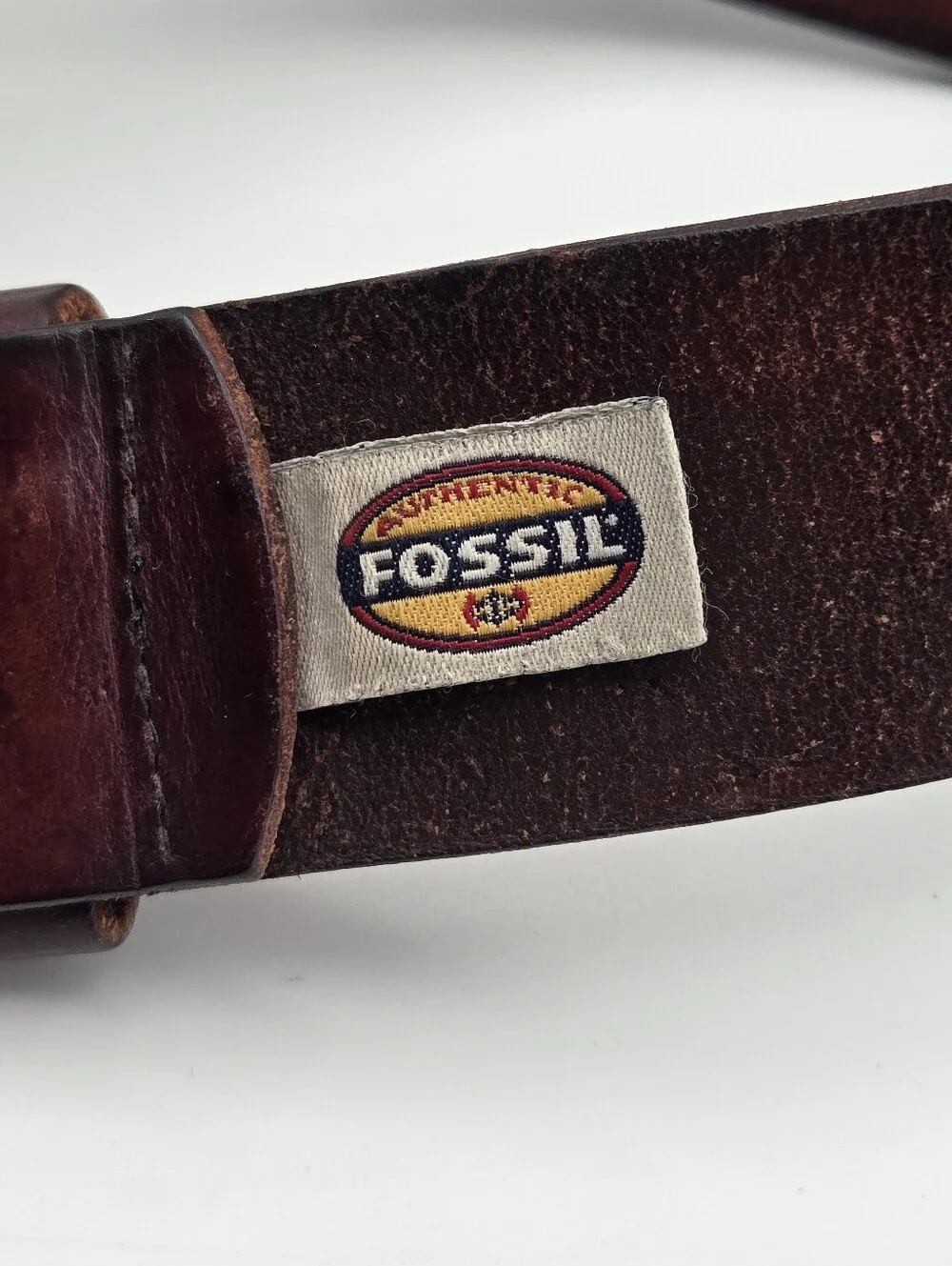 Vintage Fossil Full Grain Cowhide Leather Brown Belt Mens Size 36